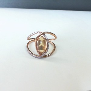  Rose Gold 14kt 3.60gms Swirl Ring with Large Oval Ethiopian Opal & Pave Diamond