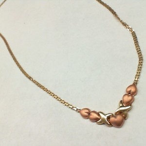 Rose & Yellow Gold 10kt 2.80gms Necklace Hugs & Kisses Brushed Hearts Necklace