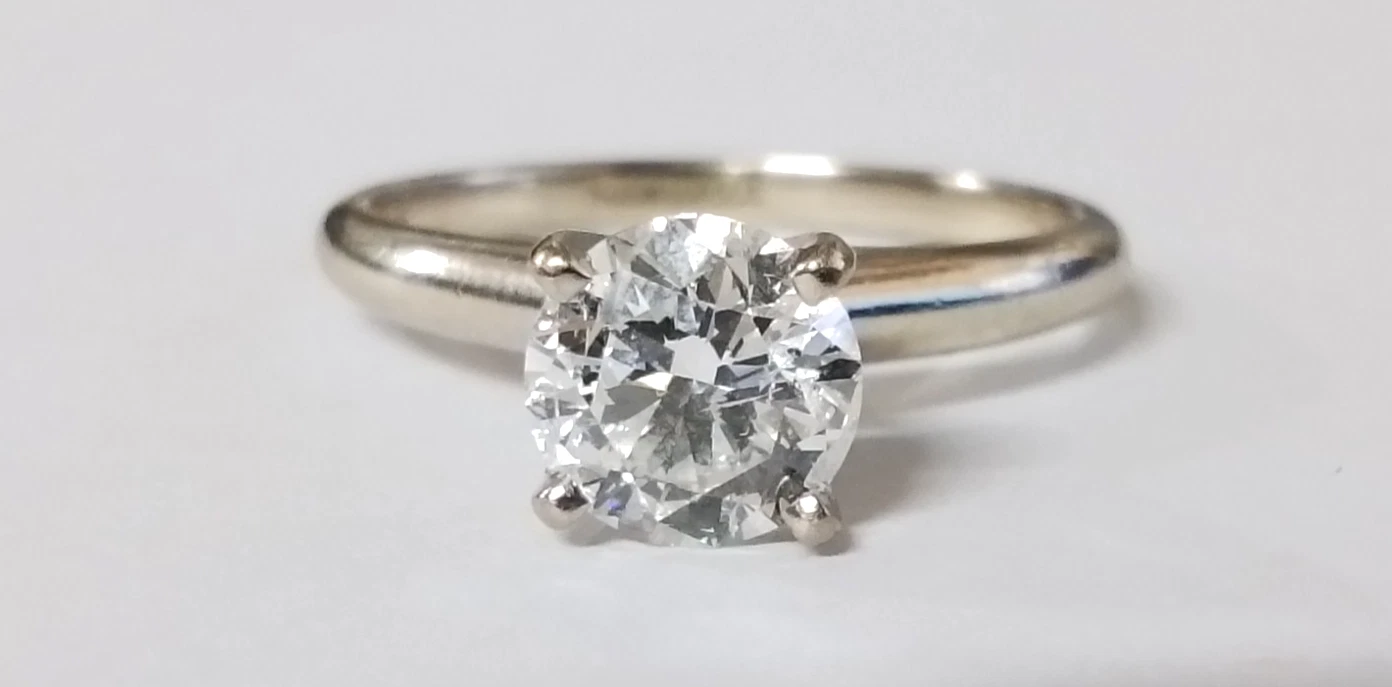  14K White Gold Band W/ .98CT Round Brilliant Cut Diamond Clarity I1 