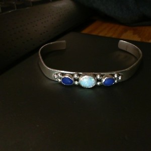   CUFF BRACELET WITH OPAL AND LAPIS STONES 