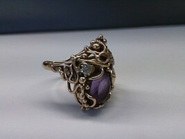 Gold 14kt 7.30gms Leaves, Swirls, Amethyst and Diamond Ring, Size 8
