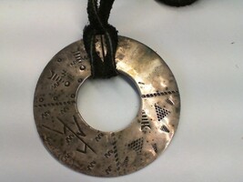Sterling Silver 0.925% 11.00gms Sun Pendant with Petroglyphs, Signed DG 