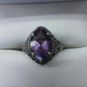  STERLING SILVER FILIGREE RING WITH AMETHYST 