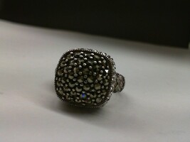 Square Face Sterling Silver and Pave Marcasite Ring, Size 8