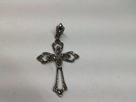 Antiqued Sterling Silver Cut Out Cross with Accent Marcasite Gemstones