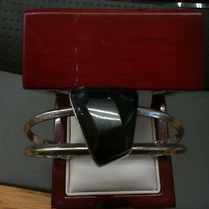  Bracelet STERLING BANGLE BRACELET WITH LARGE BLK STONE