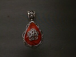 SILPADA FIERY PERSONALITY RED CORAL STERLING SILVE FILIGREE PENDANT