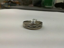  White Gold 14kt 4.10gms Wedding Band with Accent Diamonds, Size 10.25
