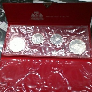 1973 4 Coins Set Republic of Haiti Holder Silver Proof Coins - .925 Silver