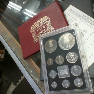 Republic of India 1974 Proof Coin Set - 50 Rupes (35gr - 50% Silver - 10 Coins 