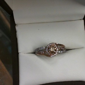  WHITE AND ROSE GOLD WITH CHAMPANGE DIAMONDS AND CLEAR DIAMONDS RING