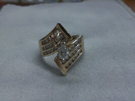  Vintage 14k Yellow Gold Ring w/ Marquis Center Diamond & Accents