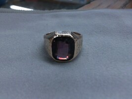  10k Flower Engraved Rose Gold & Amethyst Ring 