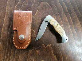 Boker Scout Folding Knife 440C Stainless Steel in Leather Sheath