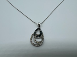 10kt WG Necklace w/ Diamond Chips & Blue Stone Chips Throughout in Tear & Circle