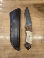 Damascus Fixed Blade in Leather Sheath