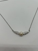.925 STERLING SILVER WINGED PEARL PENDANT NECKLACE 