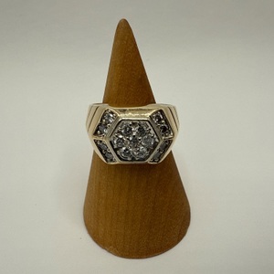 14kt 10.00gm Y/G RING W/ .07 DIAMONDS x14  MENS RING