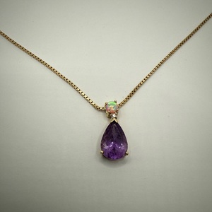 14K YELLOW GOLD NECKLACE 2.8G W/ PENDANTS PURPLE AMETHYST 