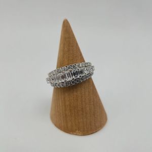 14K WHITE GOLD RING WITH THREE ROWS OF LAB GROWN DIAMONDS 