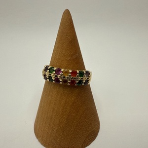 2.70gms Ring 14K YELLOW GOLD RING WITH RAINBOW OF STONES 