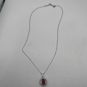  Gold 10kt 2.90gms Necklace 10K W/G NECKLACE W/ RED CENTER STONE 
