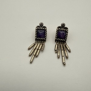 STERLING SILVER PURPLE CENTER STONE DANGLY EARRINGS 