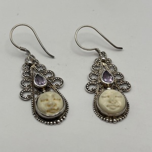 Sterling Silver Earrings with Bone (Moon Face)