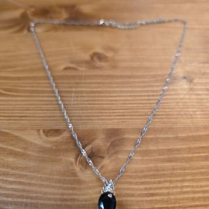 Sterling Necklace (Black Gem) 18"