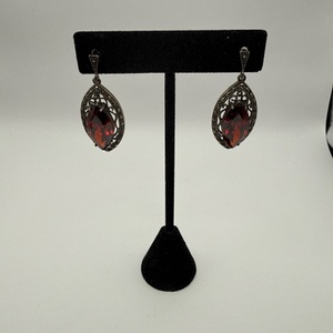  .925 STERLING SILVER EARRING SET WITH BIG RED STONES 