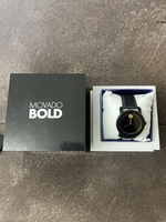 Movado Bold Black Round Wristwatch Leather Strap mb.01.1.29.6003 42mm