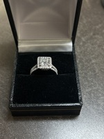   Ladies White Gold Wedding Set 14K GIA Certified Princess Cut Diamond Ring