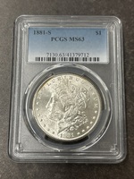 1881 S Morgan Silver $1 PCGS MS 63