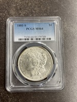  1881-S U.S.A. Morgan Silver Dollar PCGS MS 64