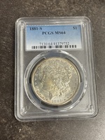  1881-S U.S.A. Silver Morgan Dollar PCGS MS 64