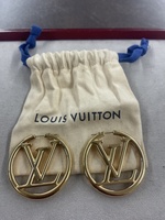 Louis Vuitton M64288 Boucle de Reuille Hoop Circle LV Logo Earrings Gold Plated 