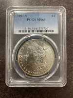 1881-S PCGS Graded MS64 Coin