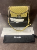 Chanel Caviar Chevron Quilted Medium Boy Flap Yellow With BOX and Dust