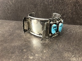  S. Ray Sterling Silver Watch Cuff Bracelet with Turquoise Stones 7" Wrist Size