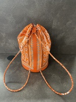 Hermès Soie Cool 22 – Bandana Orange – Silk & Leather Drawstring Bag