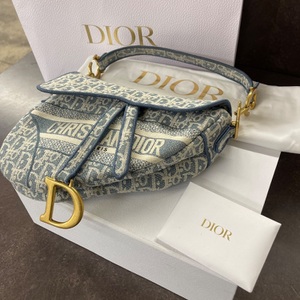 Dior Saddle Canvas Bag Oblique Jacquard Light Bluish/Neutral Good Condition