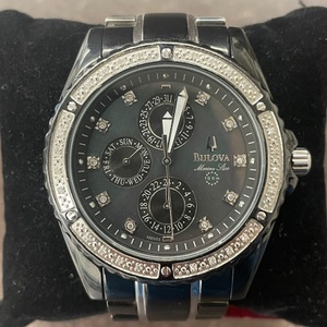 Bulova Marine Star Mother of Pearl Dial Black Stainless Steel Men's Watch 98E003