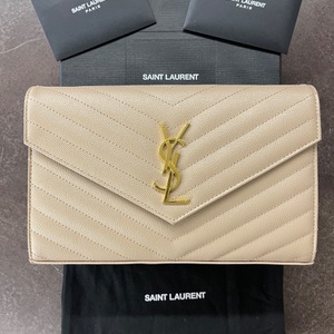 Saint Laurent Classic Cassandre Envelope Chain Wallet in Grain De Poudre Leather