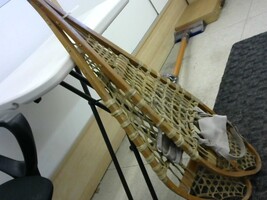 snow shoes vintage sinew  soft leather bindings