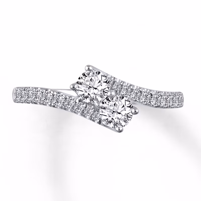  New 14K White Gold Overlapping Diamond Ring