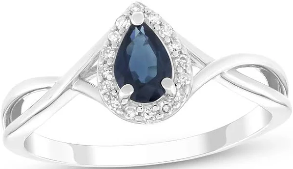 New 14K White Gold Diamond and Sapphire Ring