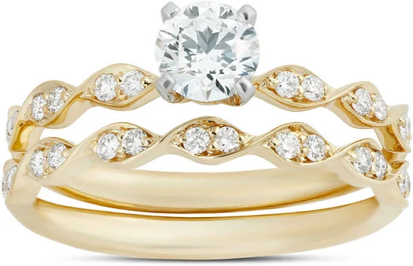  New 14K Yellow Gold Diamond Wedding Set 
