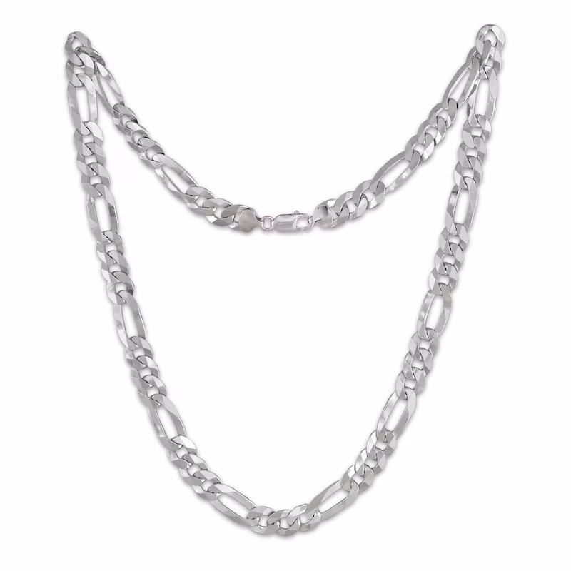  Sterling Silver Rhodium Plated 7.75mm Figero Chain 24"