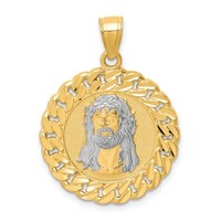  Yellow Gold 10K D/C with Rhodium Jesus Face Pendant
