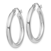  Sterling Silver Rhodium-plated 3mm Round Hoop Earrings